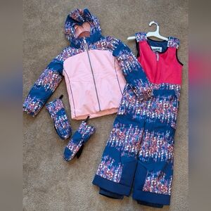 Spyder Girls Ski Jacket with Bib Snow Pants & Mittens, Size 5